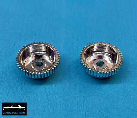 SUPER FRINGE RADIO KNOBS INNER CHROME PAIR FAIRMONT FALCON XW XY GT GTHO GS