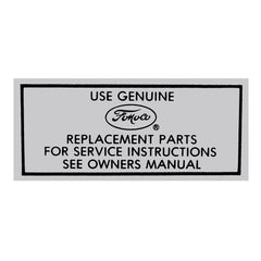 1965 FORD MUSTANG AIR CLEANER SERVICE INSTRUCTIONS DECAL